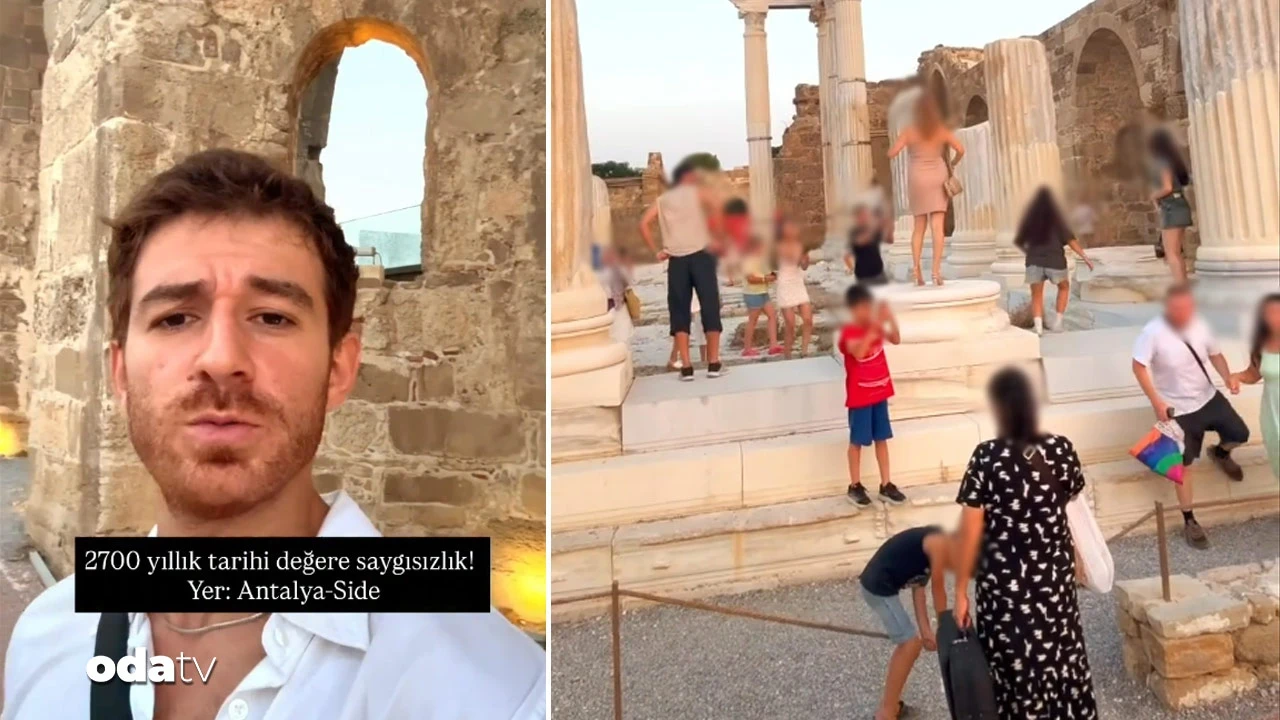 Antalya'da Side Antik Kenti'ne giden bir içerik üreticisi